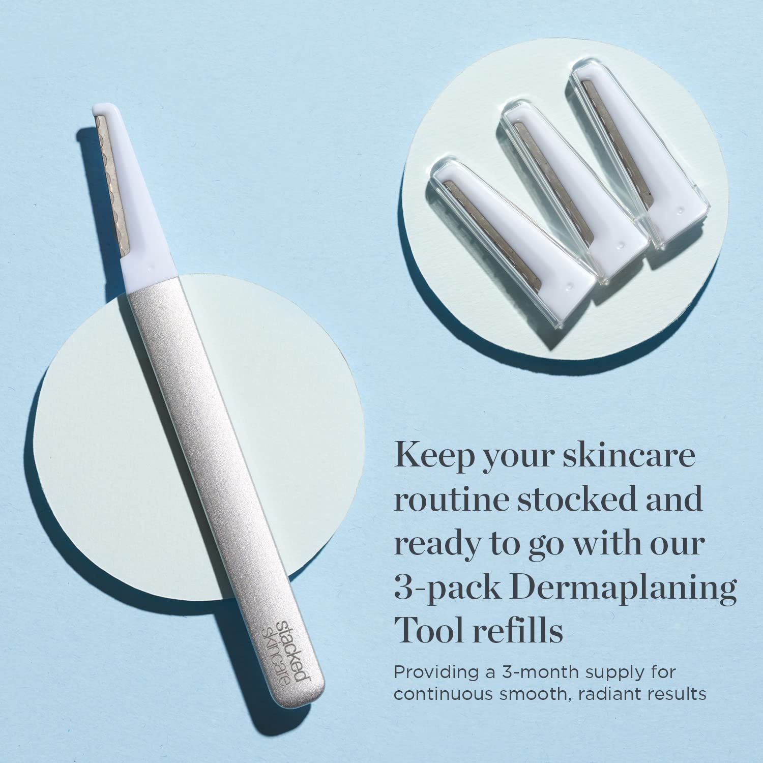 StackedSkincare closeup of blade edge showing sharpness for smoother dermaplaning strokes