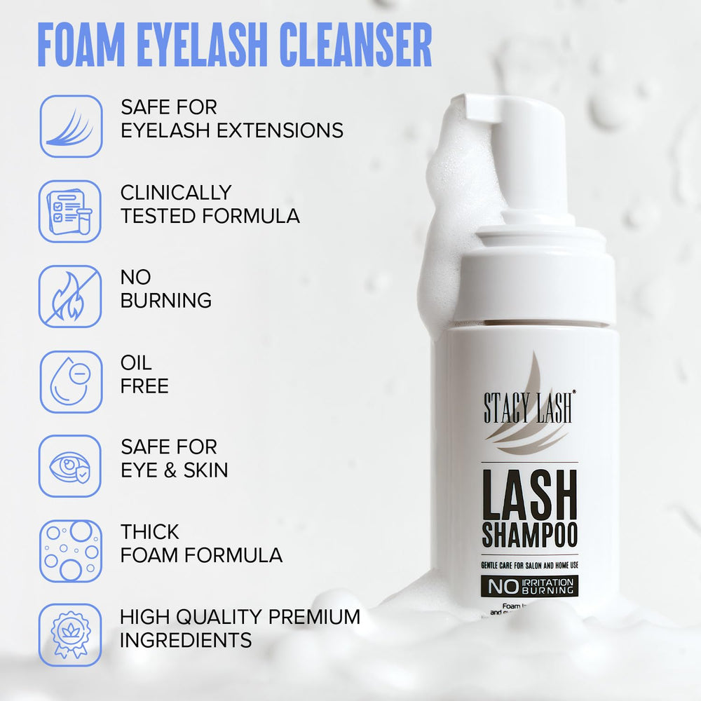 STACY LASH foam in hand illustrating light foaming texture for easy rinsing