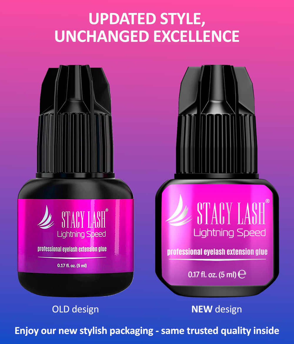 STACY LASH black glue drop demonstrating deep tint and instant adhesion
