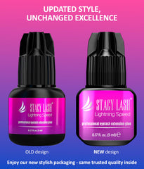 STACY LASH black glue drop demonstrating deep tint and instant adhesion