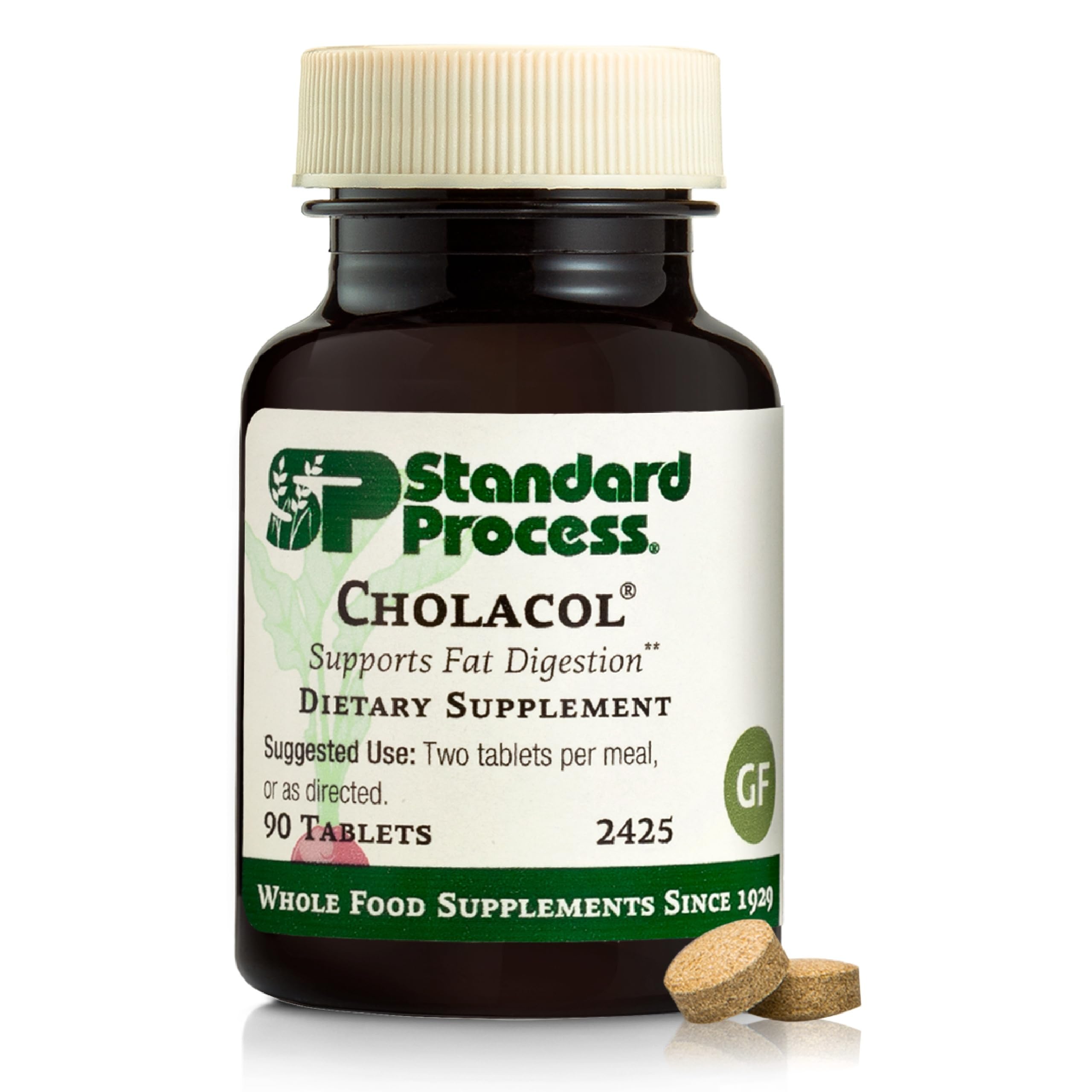 Standard Process Cholacol front packaging showing bottle and label, clear brand benefit