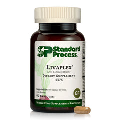 Standard Process Livaplex front label showing product benefits and bottle design