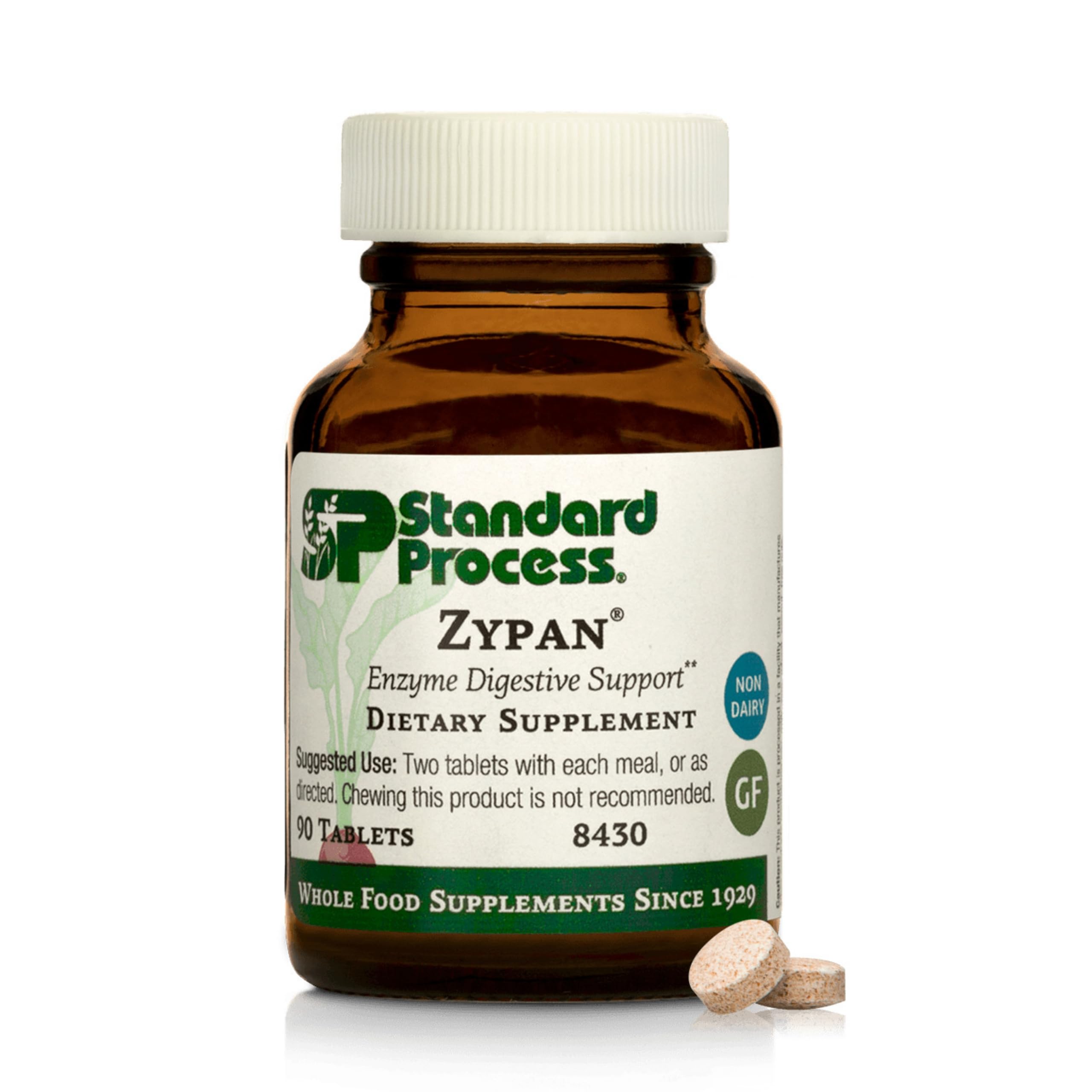 Standard Process Zypan front bottle view showing label and tablet count, clear product ID and benefit