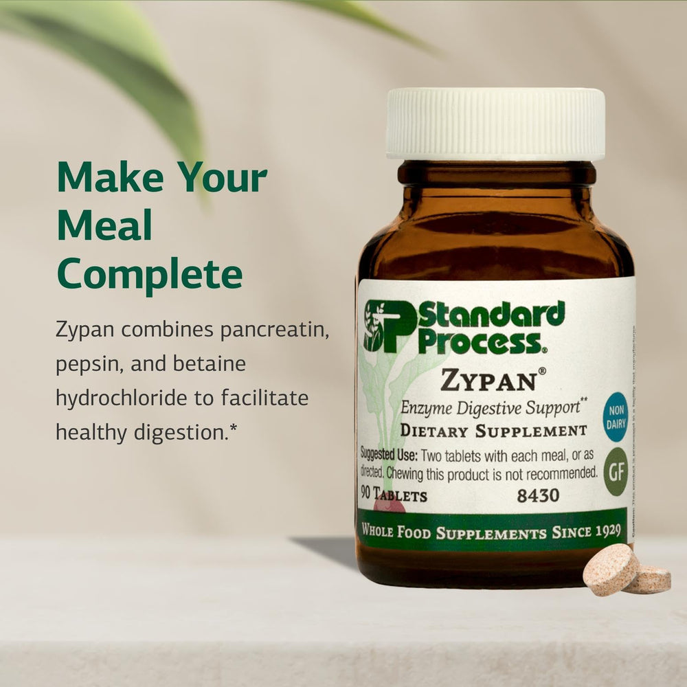 Standard Process Zypan tablet in hand illustrating size for easy swallowing and practical dosing