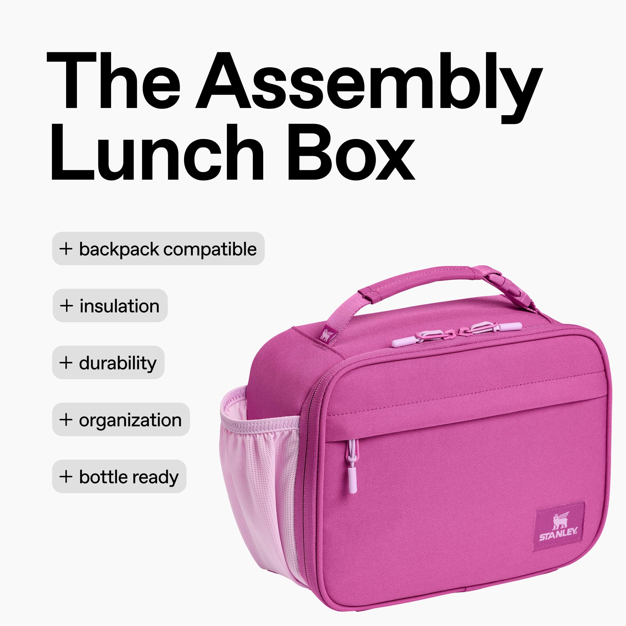 STANLEY mesh pocket holding a water bottle for secure drink storage benefit