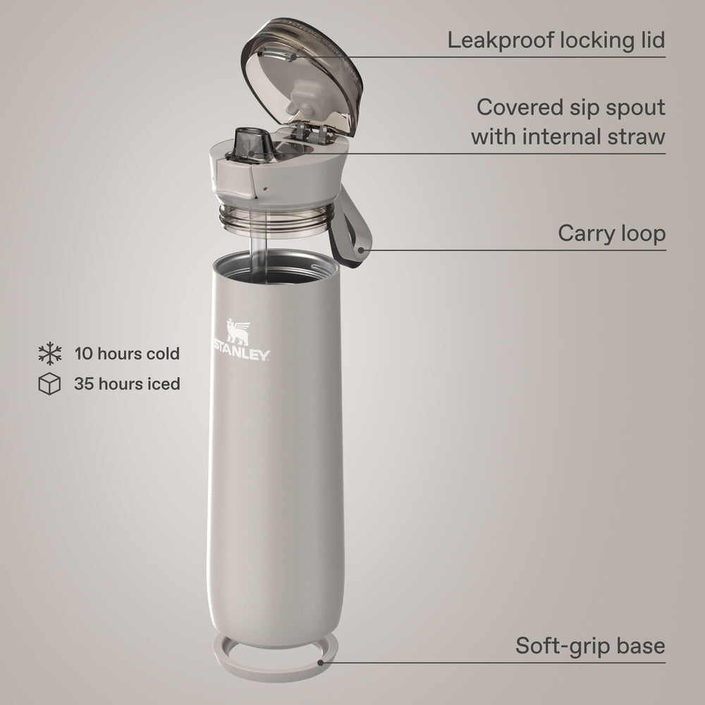 STANLEY Flowstate sip spout open showing quick-flip action for one-handed use