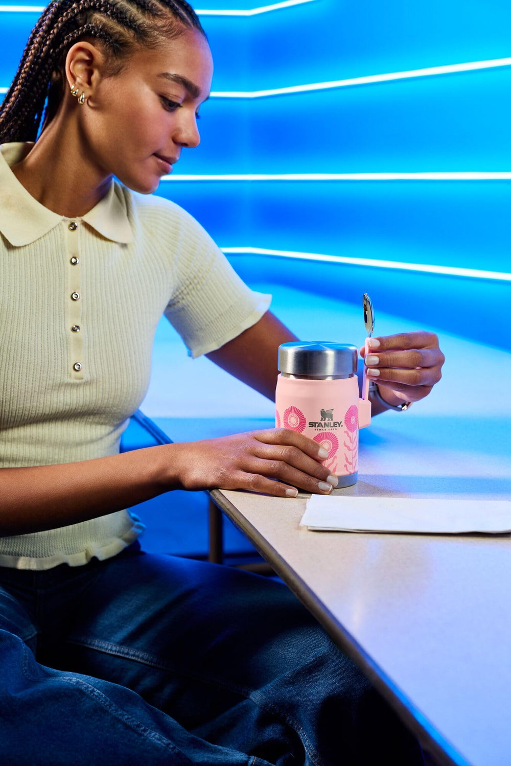 STANLEY jar packed in backpack showing portability for travel and commuting benefit