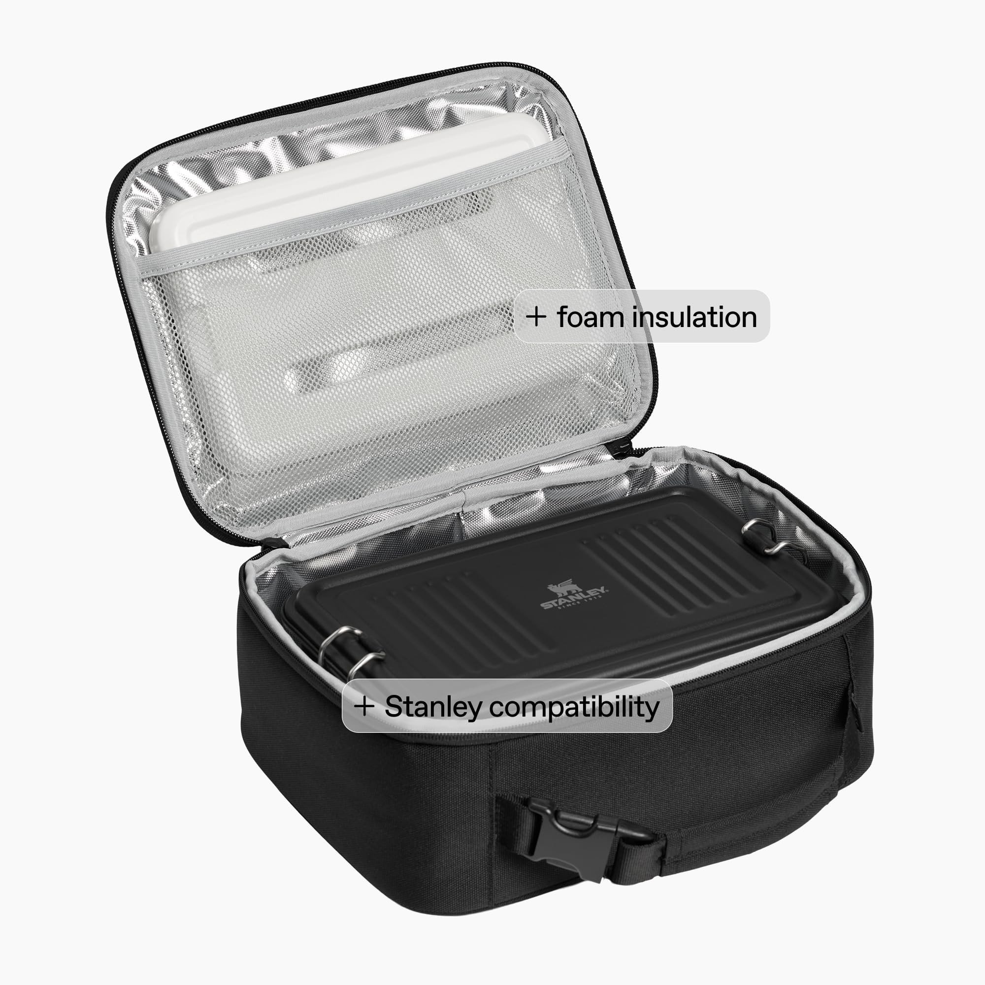 Padded top handle detail on STANLEY lunch box showing comfortable carrying support