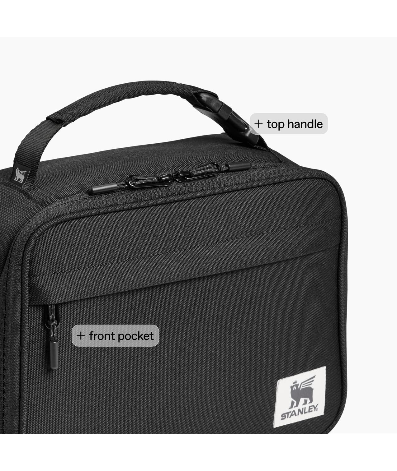 Zippered front pocket of STANLEY lunch box with utensils and napkin for organized storage