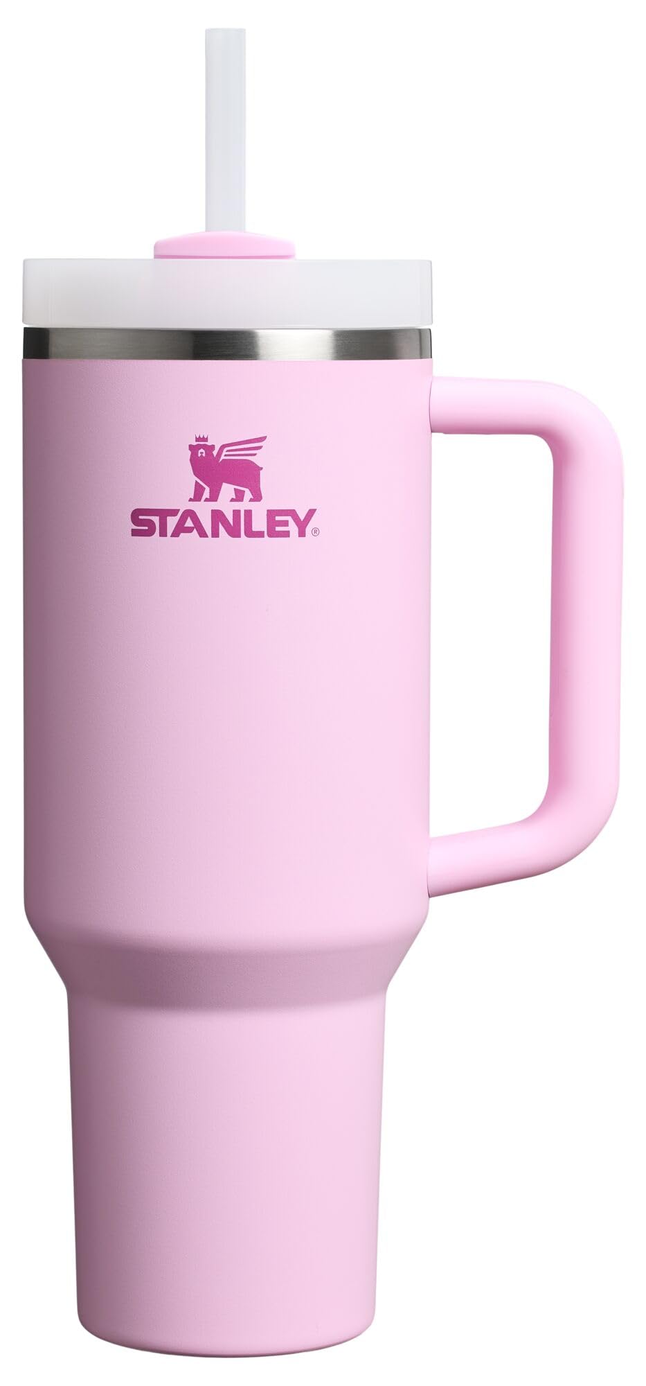 stanley front view of cherry blossom tumbler showing capacity and color benefit: stylish hydration