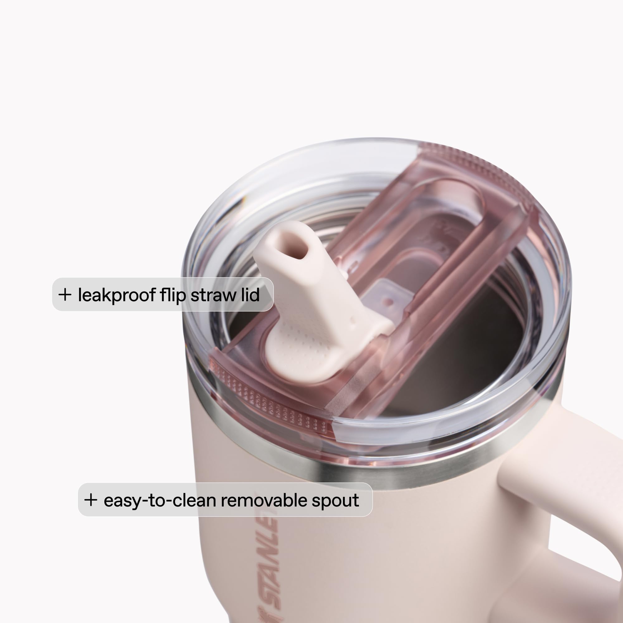 STANLEY Quencher in car cup holder showing narrow base fit and travel benefit