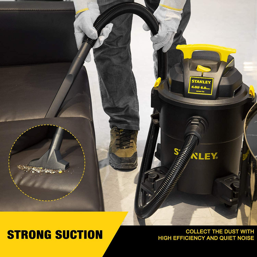 STANLEY vacuum in a busy workshop cleaning sawdust and small debris