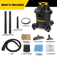 STANLEY vacuum top handle with cord and accessory wrap for tidy storage