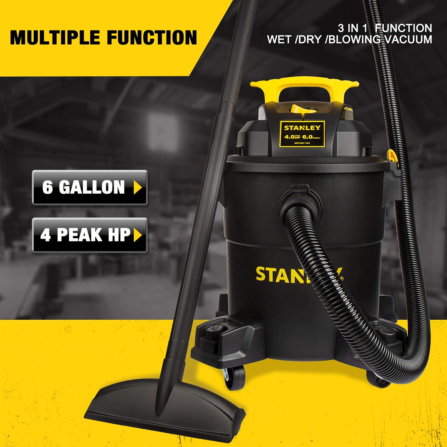 STANLEY vacuum swivel casters visible for easy maneuverability on floors