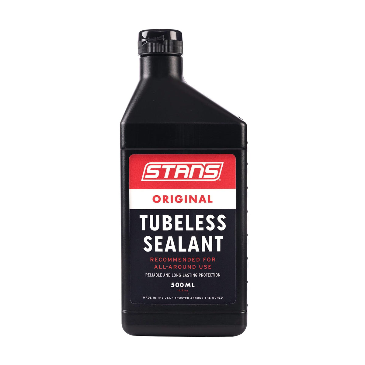 Stan's NoTubes bottle front view showing label and volume benefit
