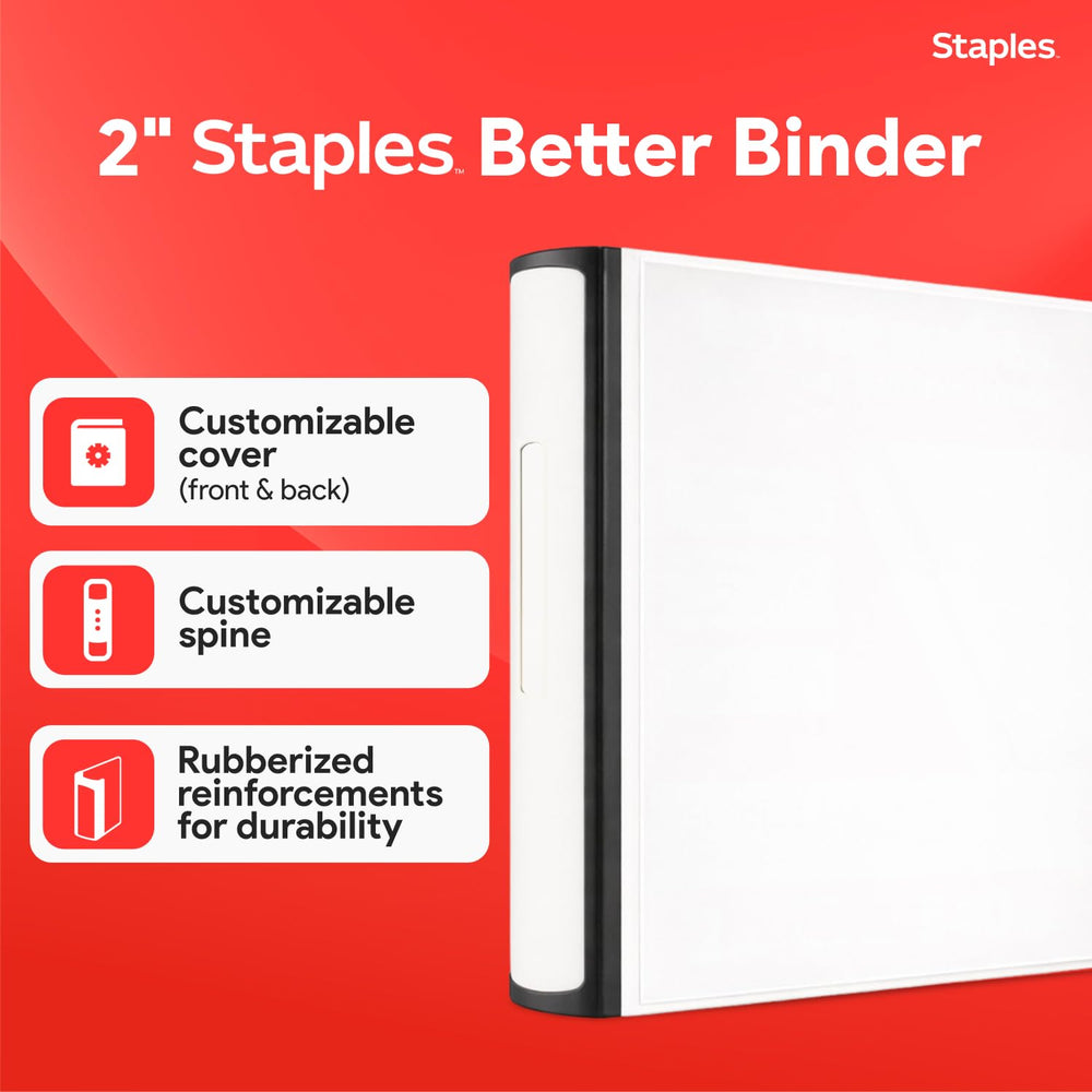 STAPLES Better Binder open showing three D-rings that secure pages reliably