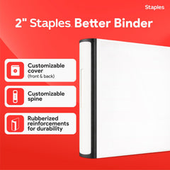 STAPLES Better Binder open showing three D-rings that secure pages reliably