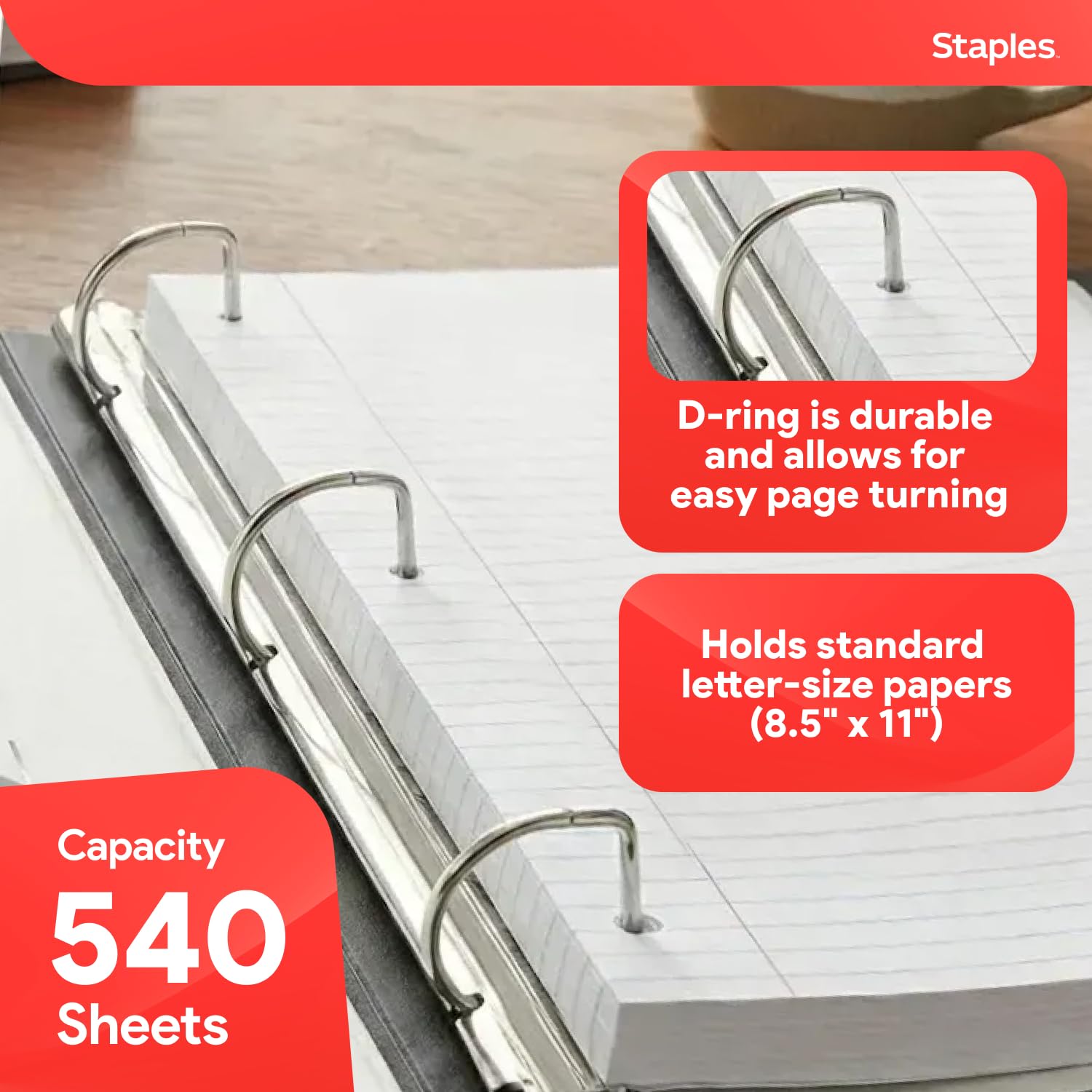 STAPLES Better Binder removable spine label visible for fast shelf identification