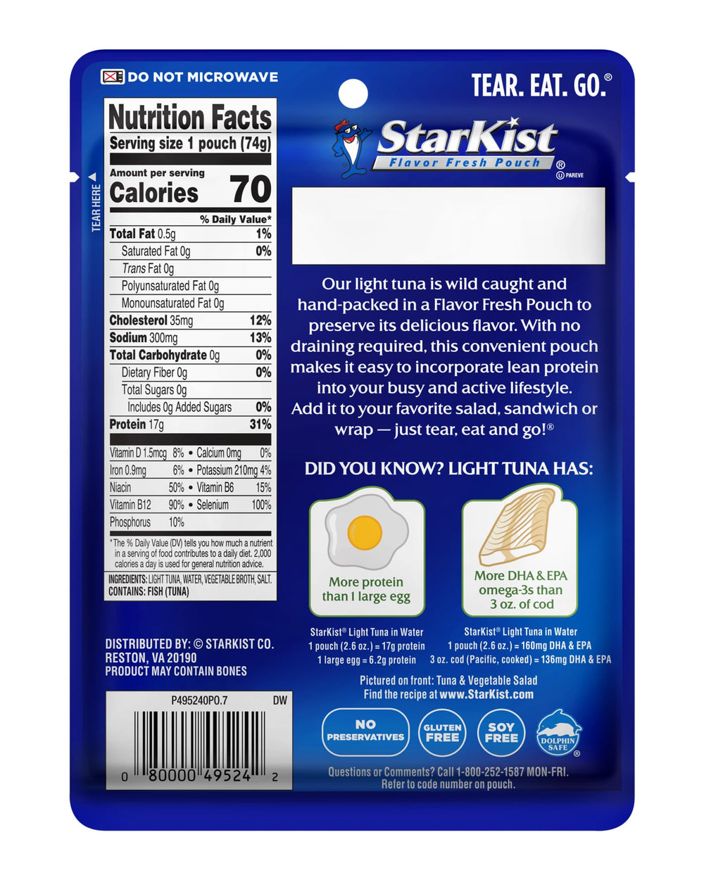 StarKist opened pouch revealing chunk light tuna ready to eat