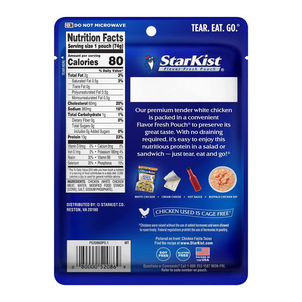 StarKist opened pouch with visible chicken ready to eat for instant protein