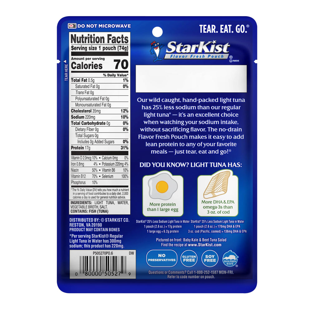 StarKist single 2.6oz pouch front close-up highlighting portable packaging