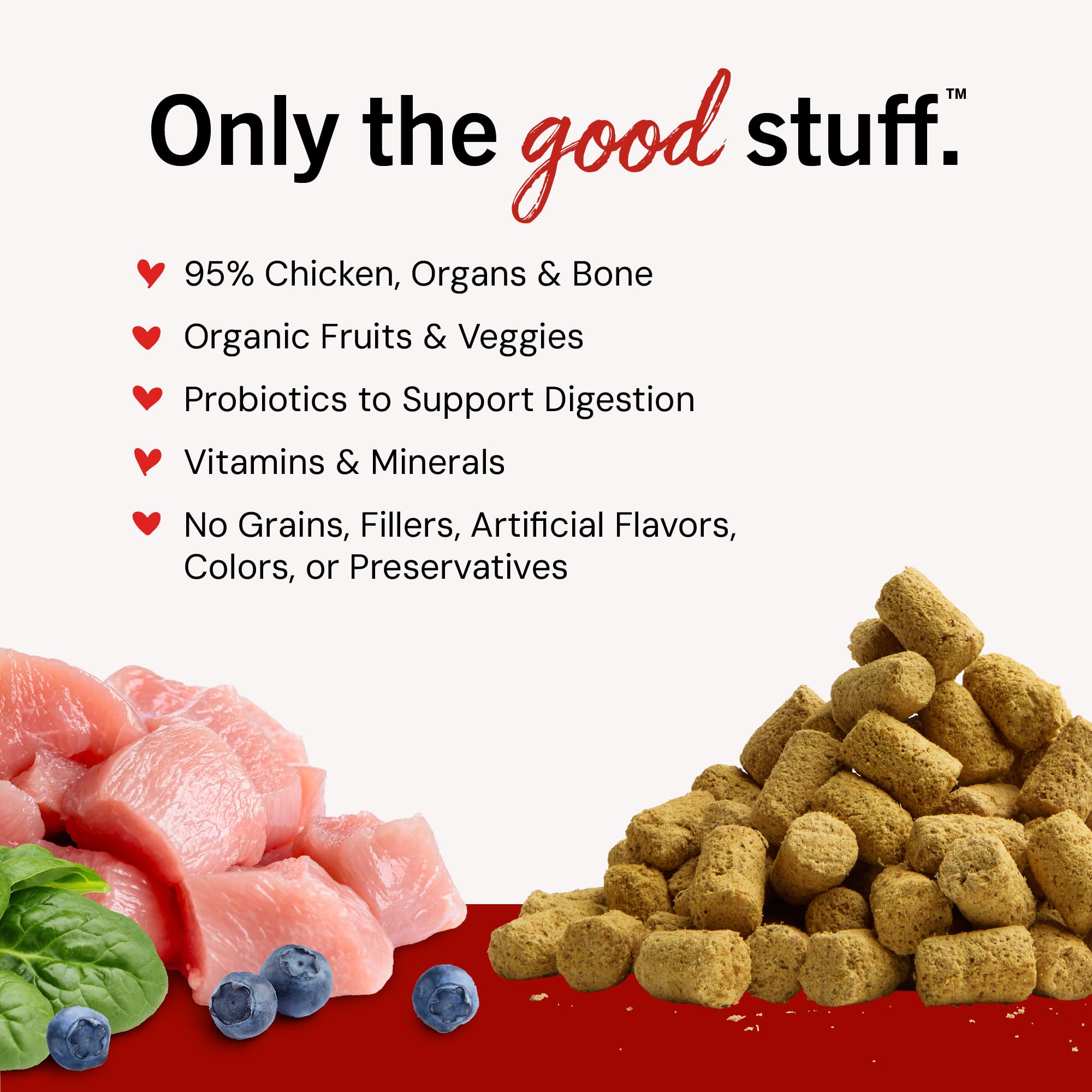 Stella & Chewy's raw cage-free chicken ingredient display highlighting quality