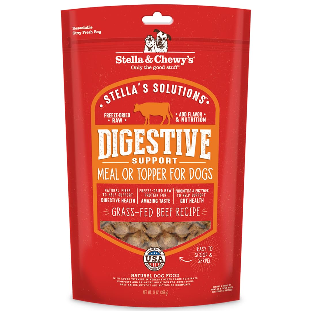 Stella & Chewy's front package showing grass-fed beef and digestive benefits