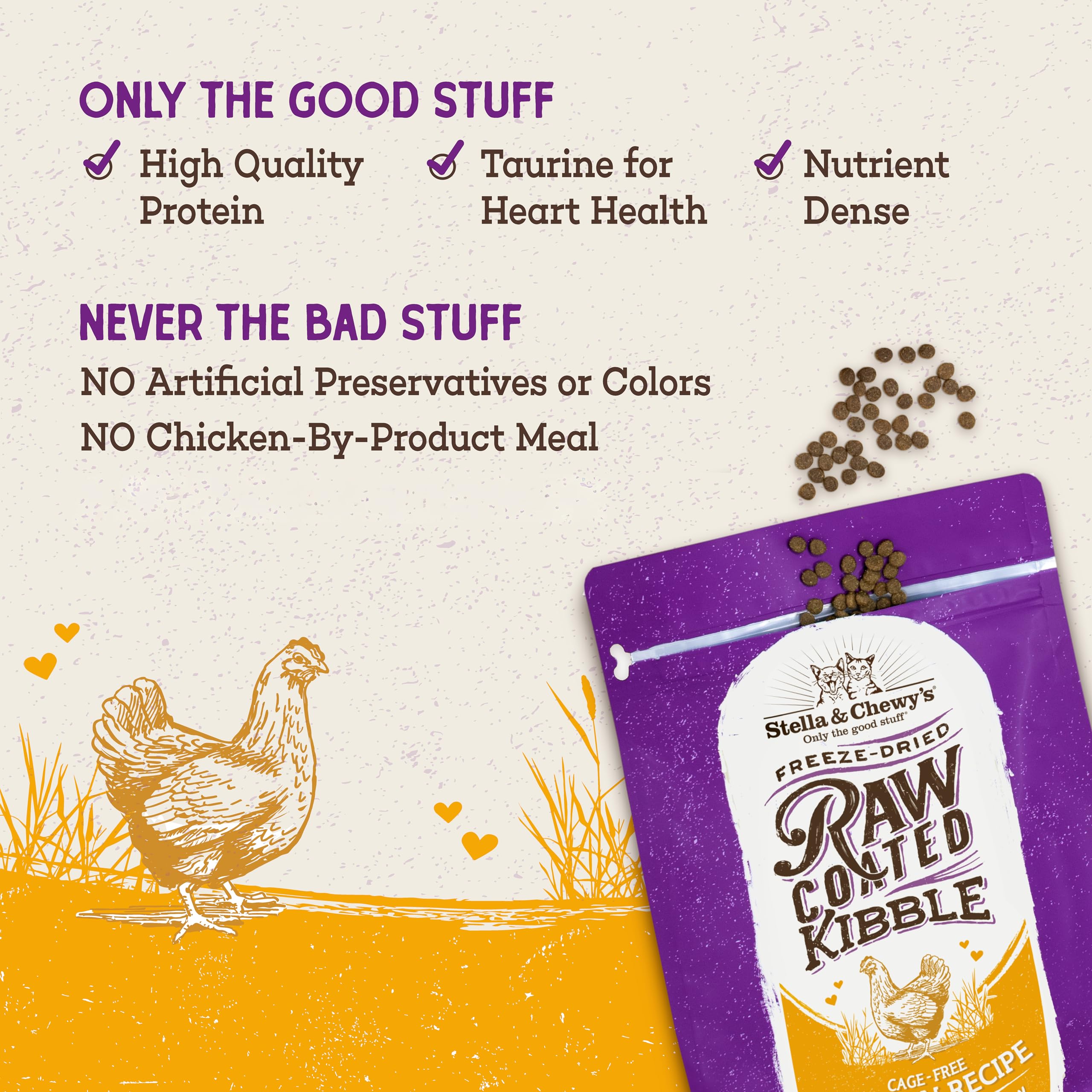 Stella & Chewy's ingredient label highlighting cage-free chicken