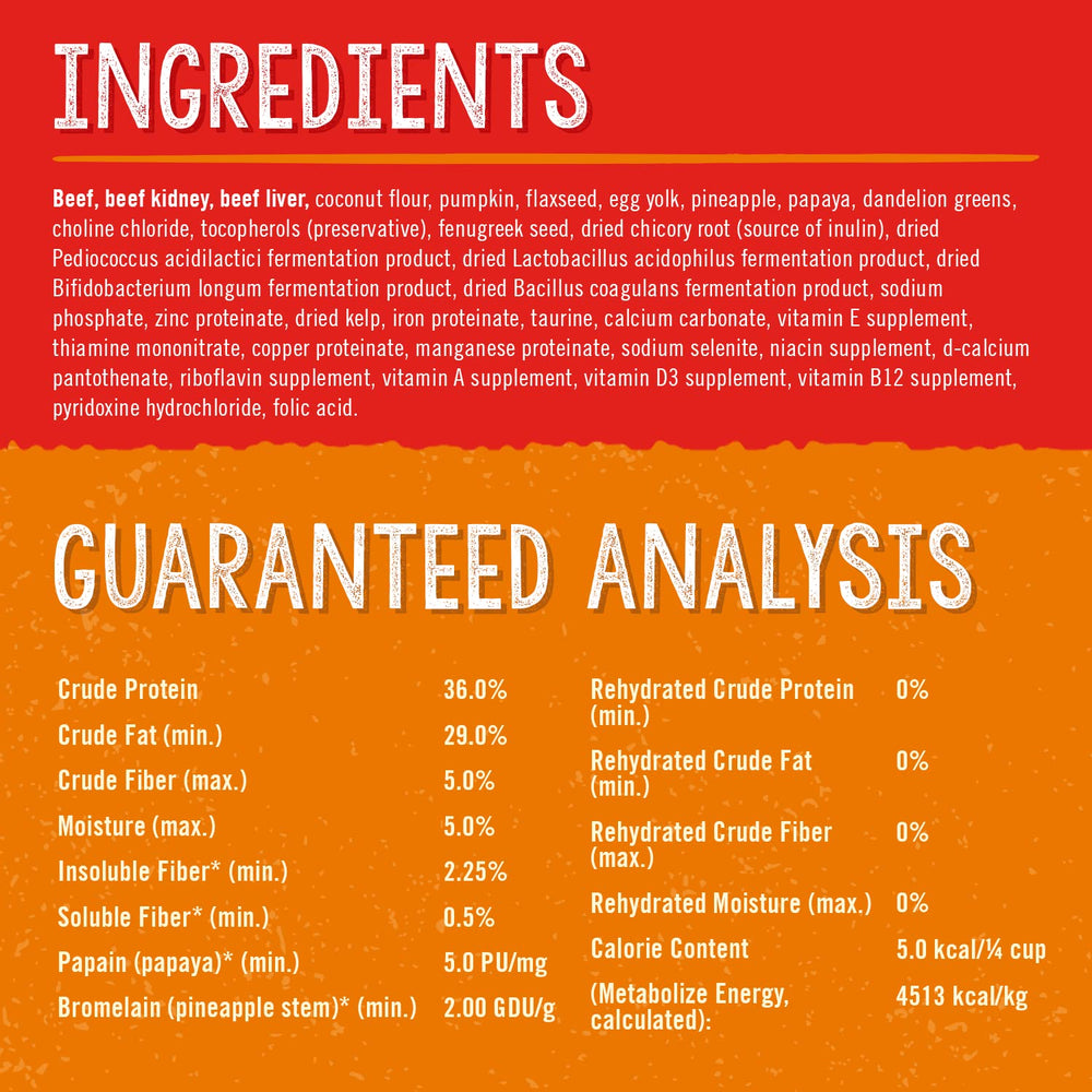 Stella & Chewy's ingredient spread with beef, pumpkin and papaya for digestion