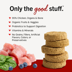 Stella & Chewy's crumbled patties atop kibble boosting meal appeal