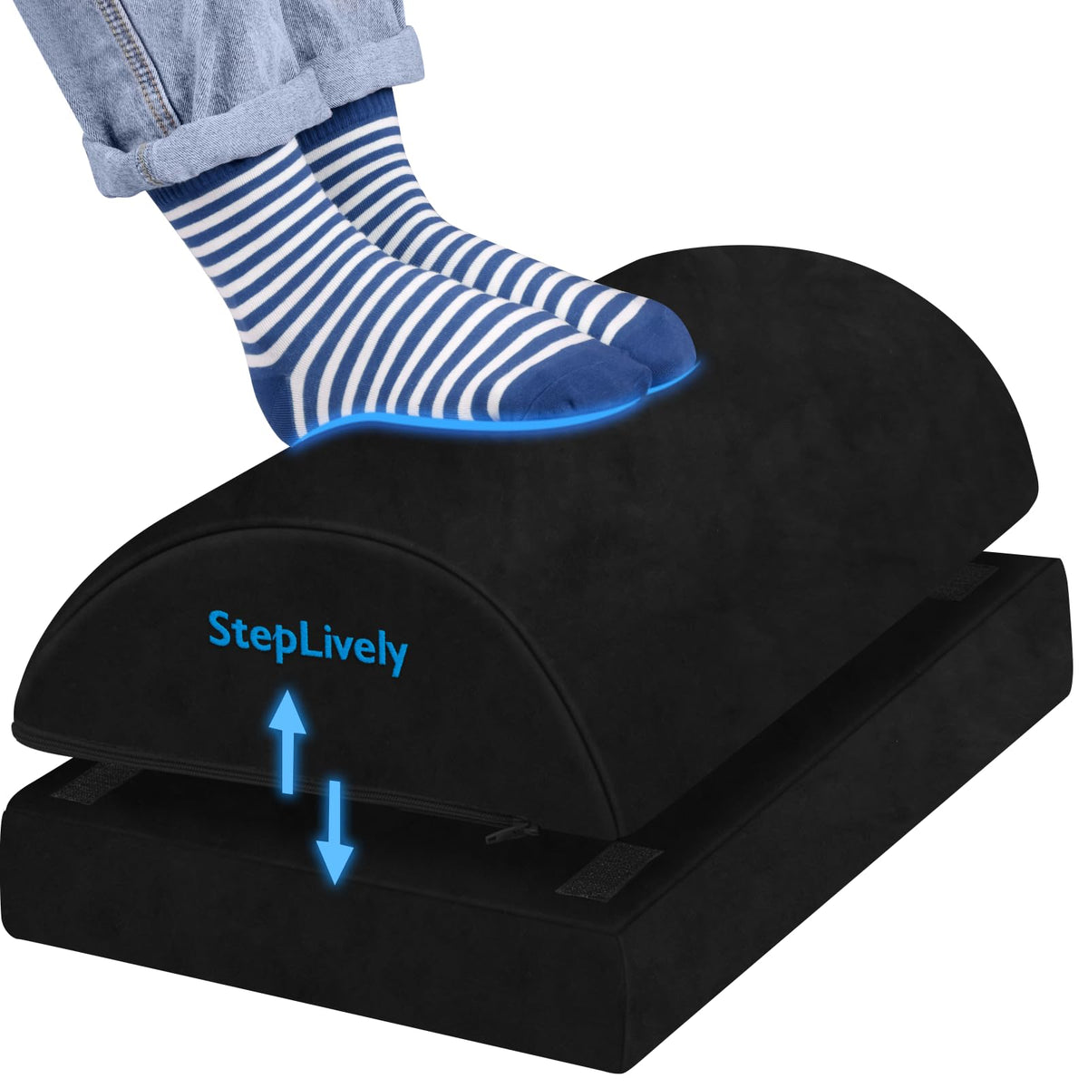 StepLively front view of black foot rest showing sleek profile and comfort