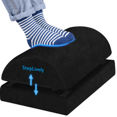 StepLively front view of black foot rest showing sleek profile and comfort