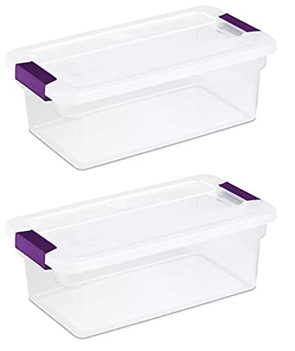 Sterilite latch and sweet plum handle close-up for easy opening and secure carrying