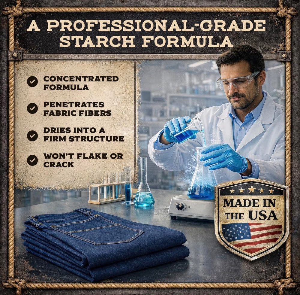 Stiff-it applied to denim showing crisp crease and professional sharp appearance