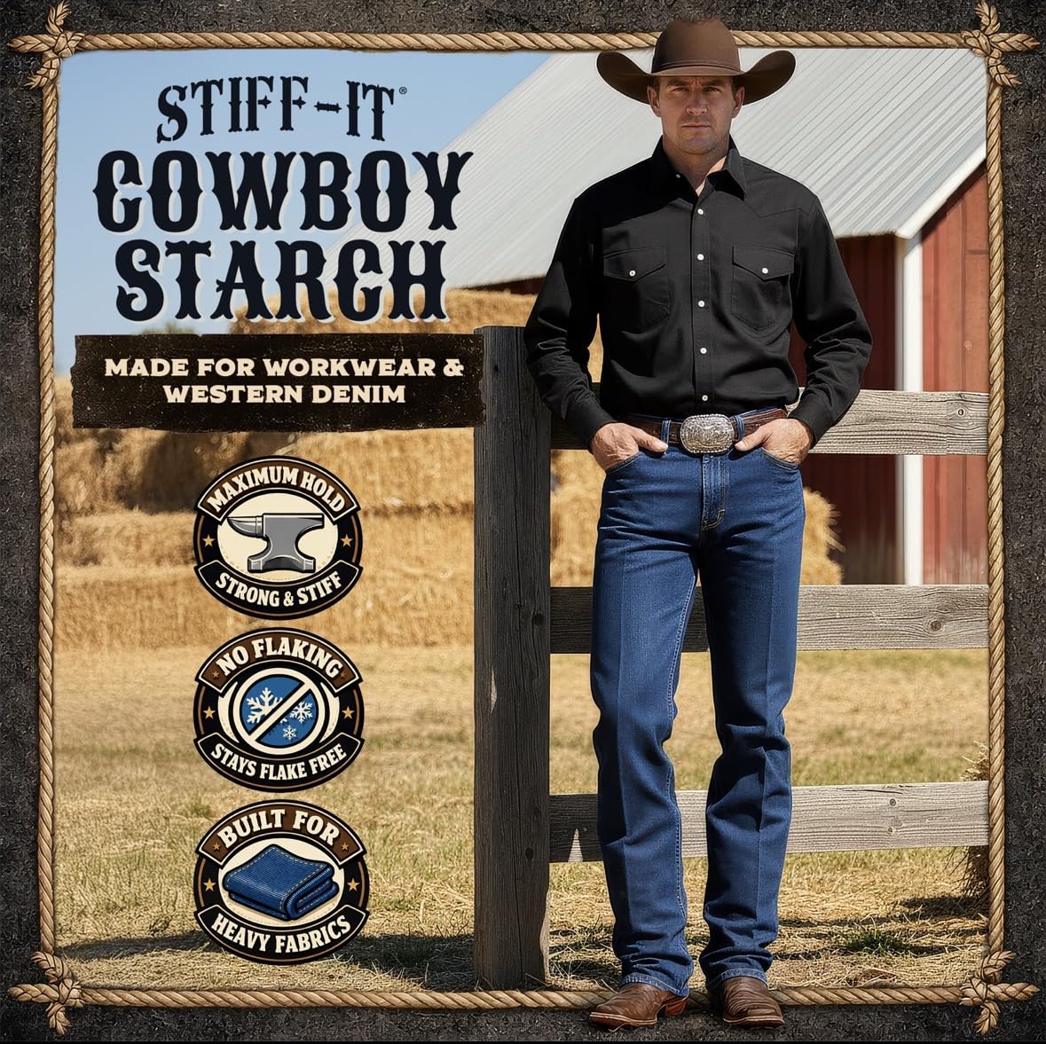 Stiff-it used by a rancher in jeans showing rugged style and durable finish