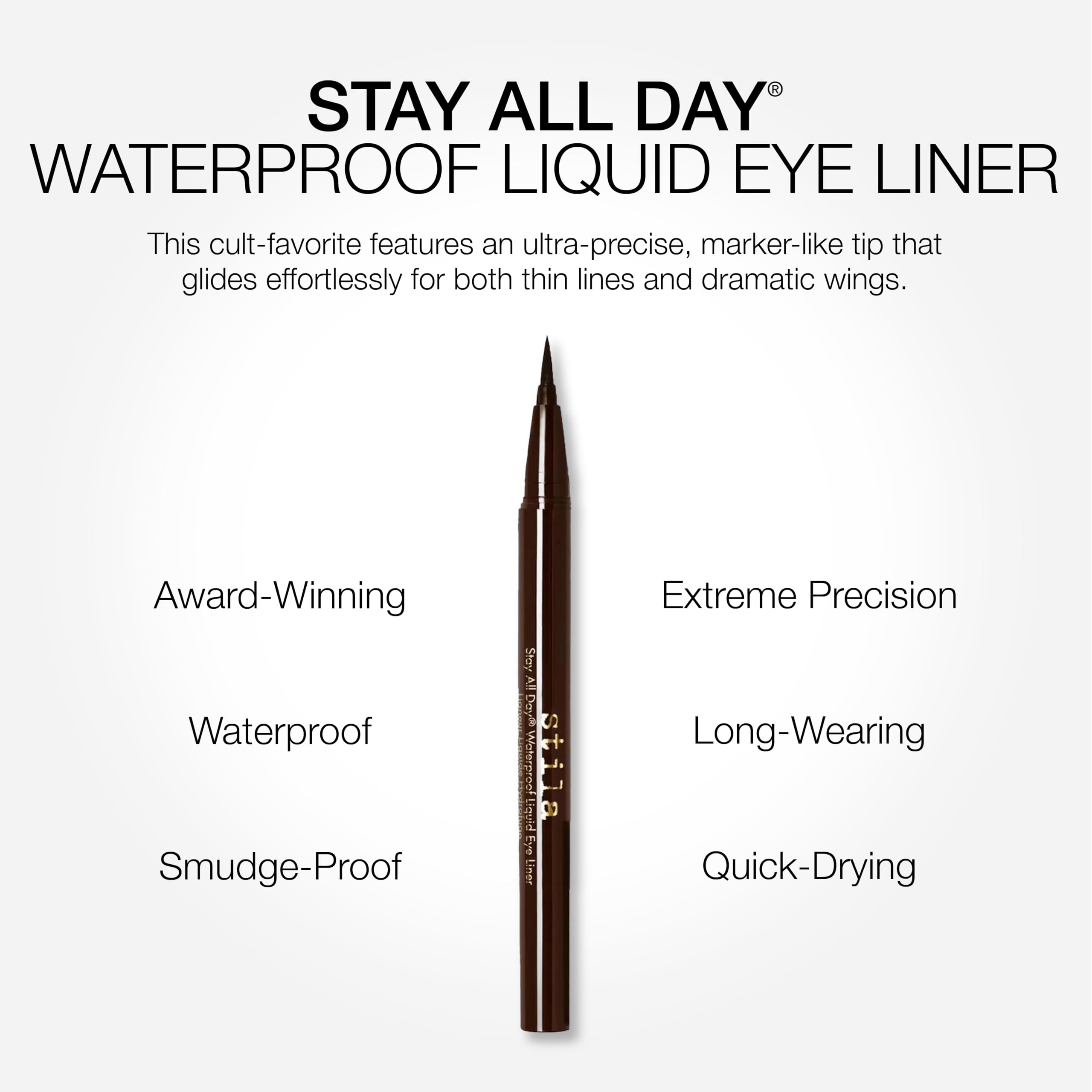 stila winged eye makeup lifestyle photo showing long-wear, smudge-resistant finish