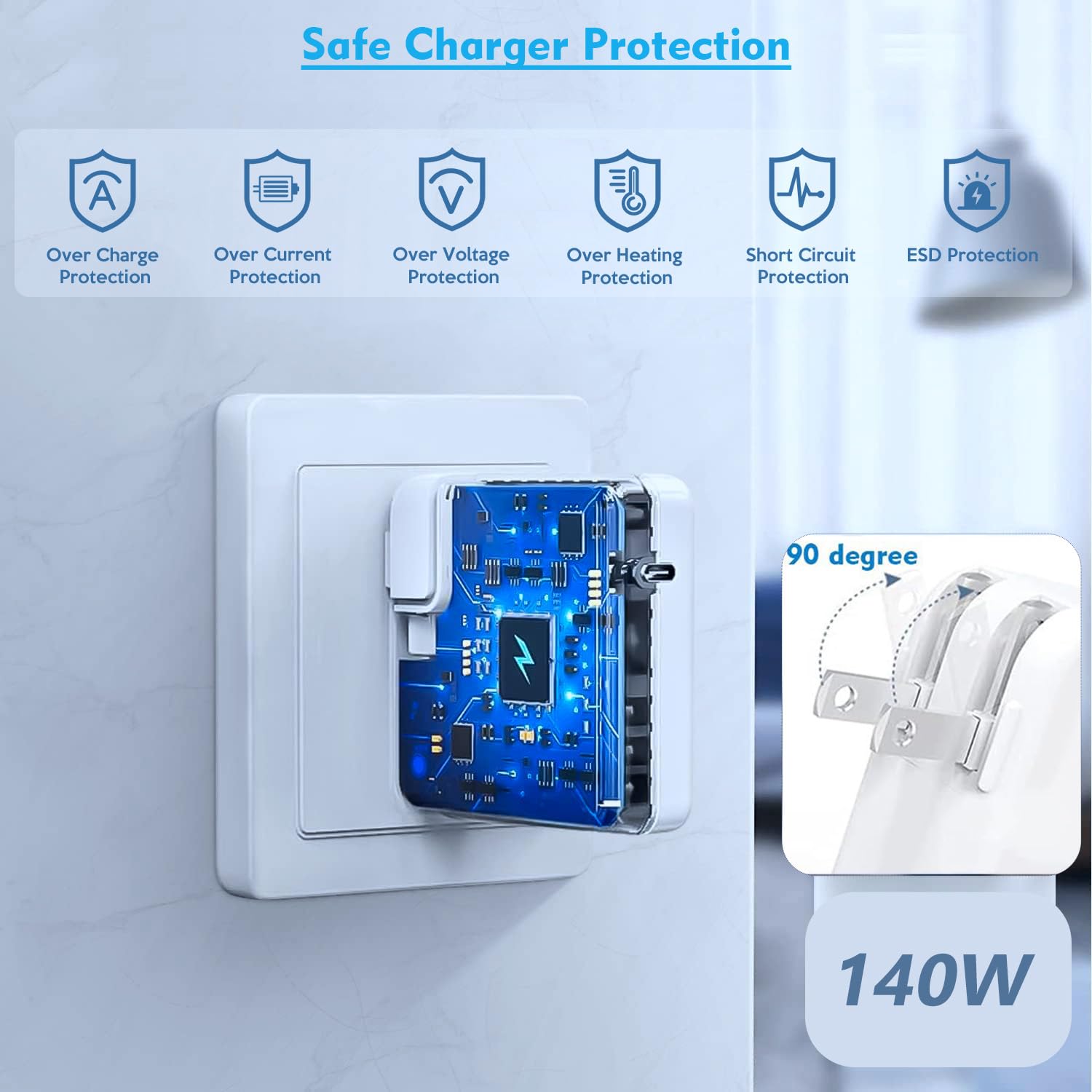 StinkLight charger side with foldable plug visible, portable wall adapter for travel convenience
