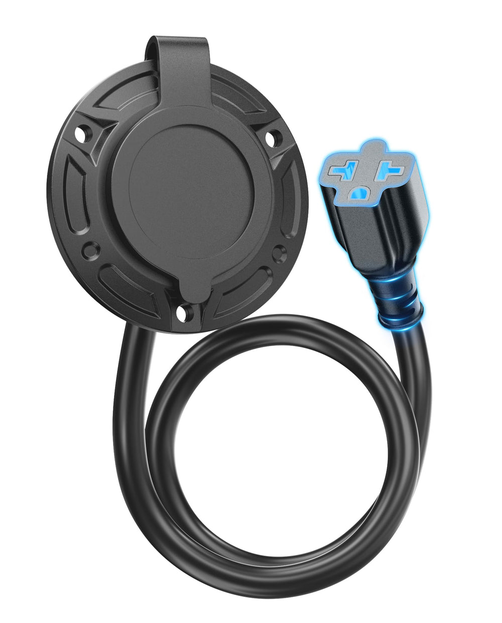 stio front panel inlet showing flange and closed cover for secure outdoor mounting