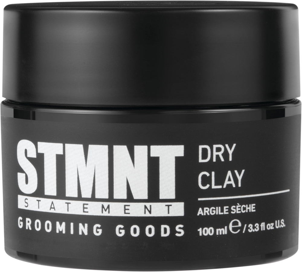 STMNT dry clay front packaging showing jar and matte finish benefits