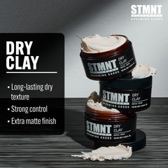 STMNT dry clay texture close-up highlighting matte, mouldable formula benefits