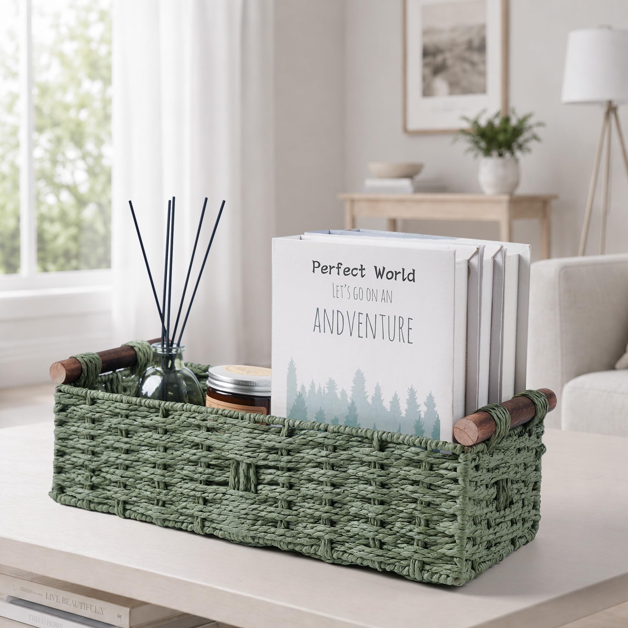 STOBSK basket on dresser holding jewelry and watches to reduce clutter benefit