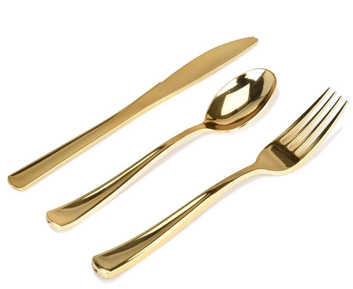 Stock Your Home gold utensils displayed at a buffet offering classy convenience