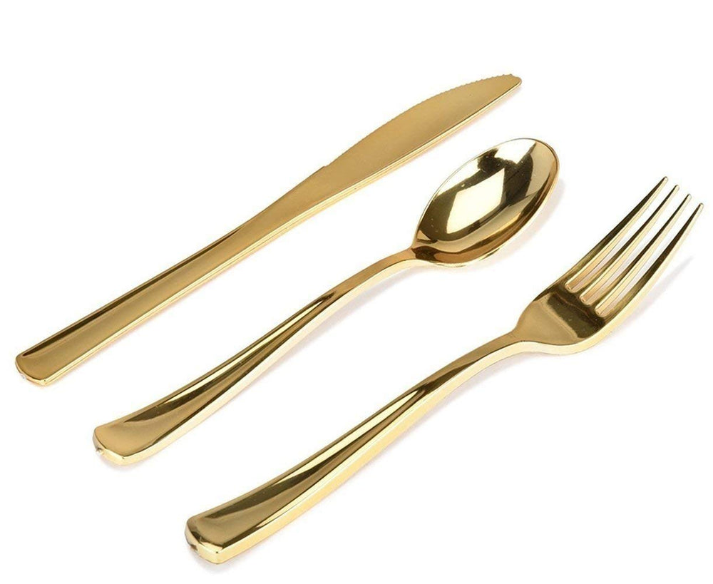 Stock Your Home gold utensils displayed at a buffet offering classy convenience