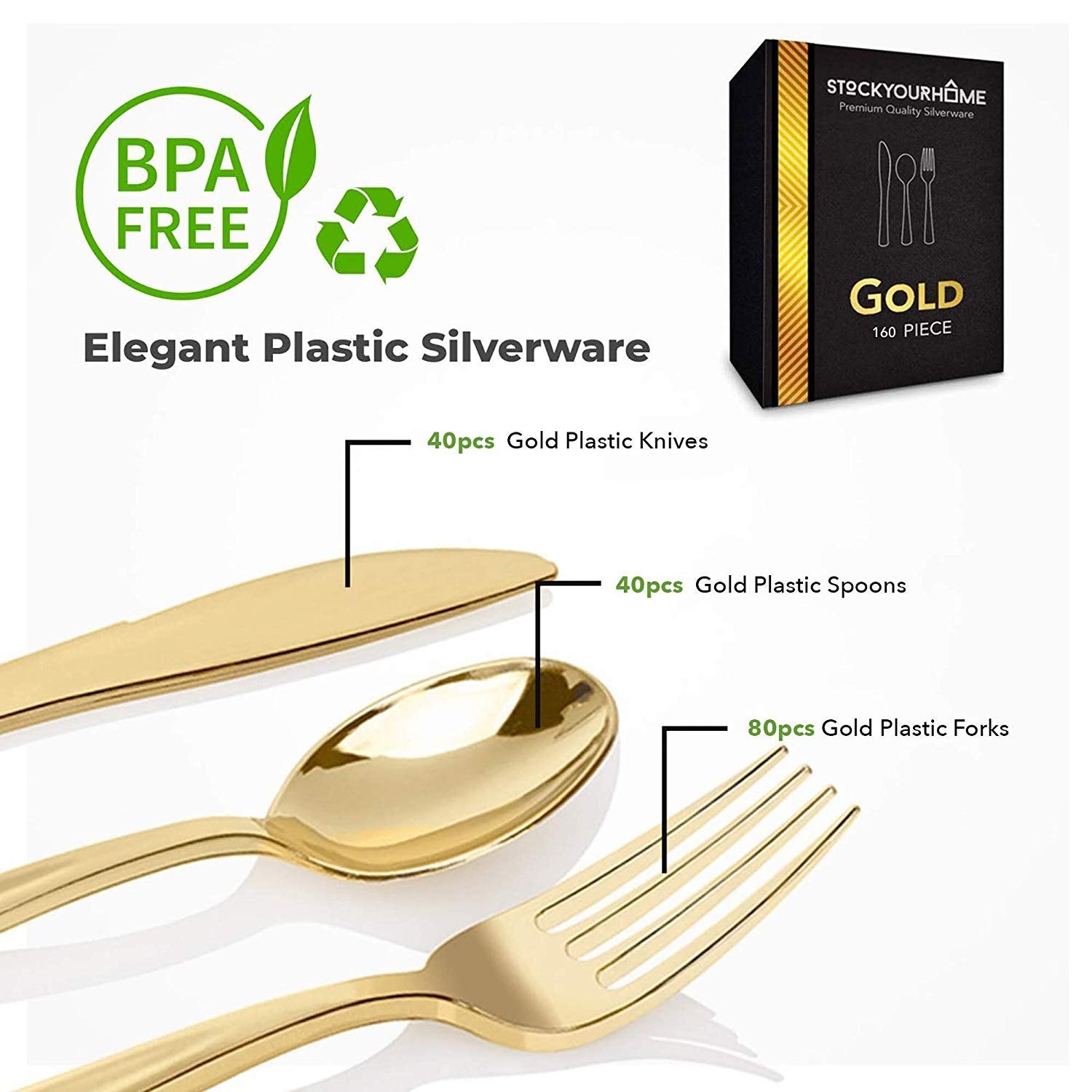 Stock Your Home gold fork close-up highlighting sturdy tines and finish