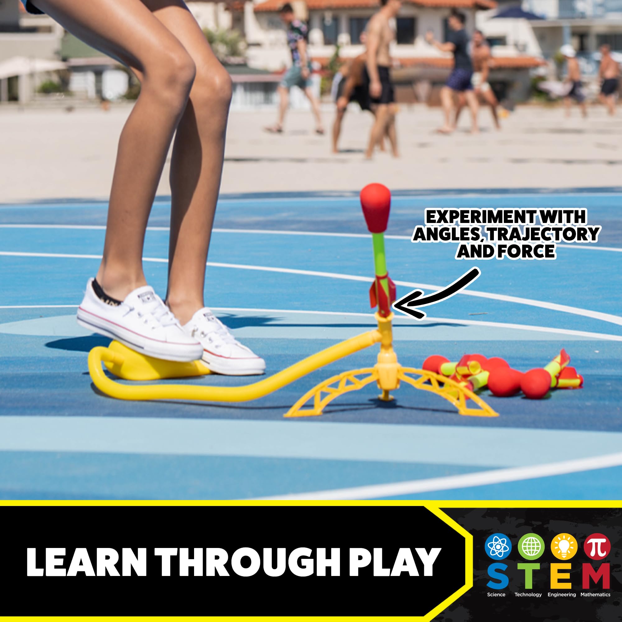 Stomp Rocket assembled on launcher ready to launch for fast-play benefit