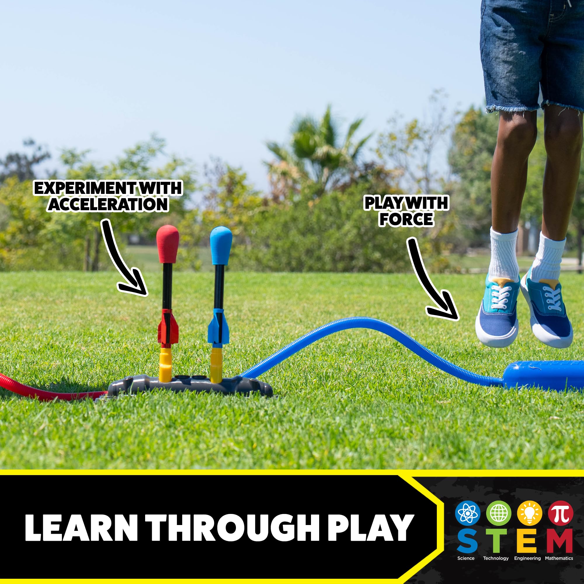 Stomp Rocket dueling base air bladder view highlighting durable construction benefit