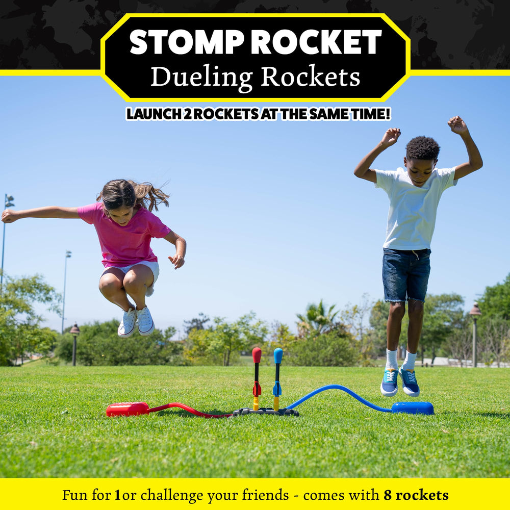 Stomp Rocket eight foam rockets arranged to show variety and benefit group play