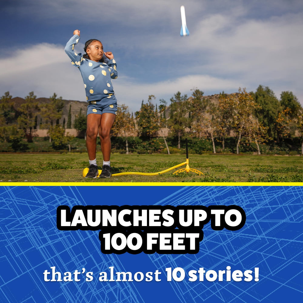 Stomp Rocket Jr assembled launch stand ready for vertical or angled launches
