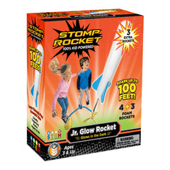 Stomp Rocket Jr Glow front packaging showing kit contents and benefits