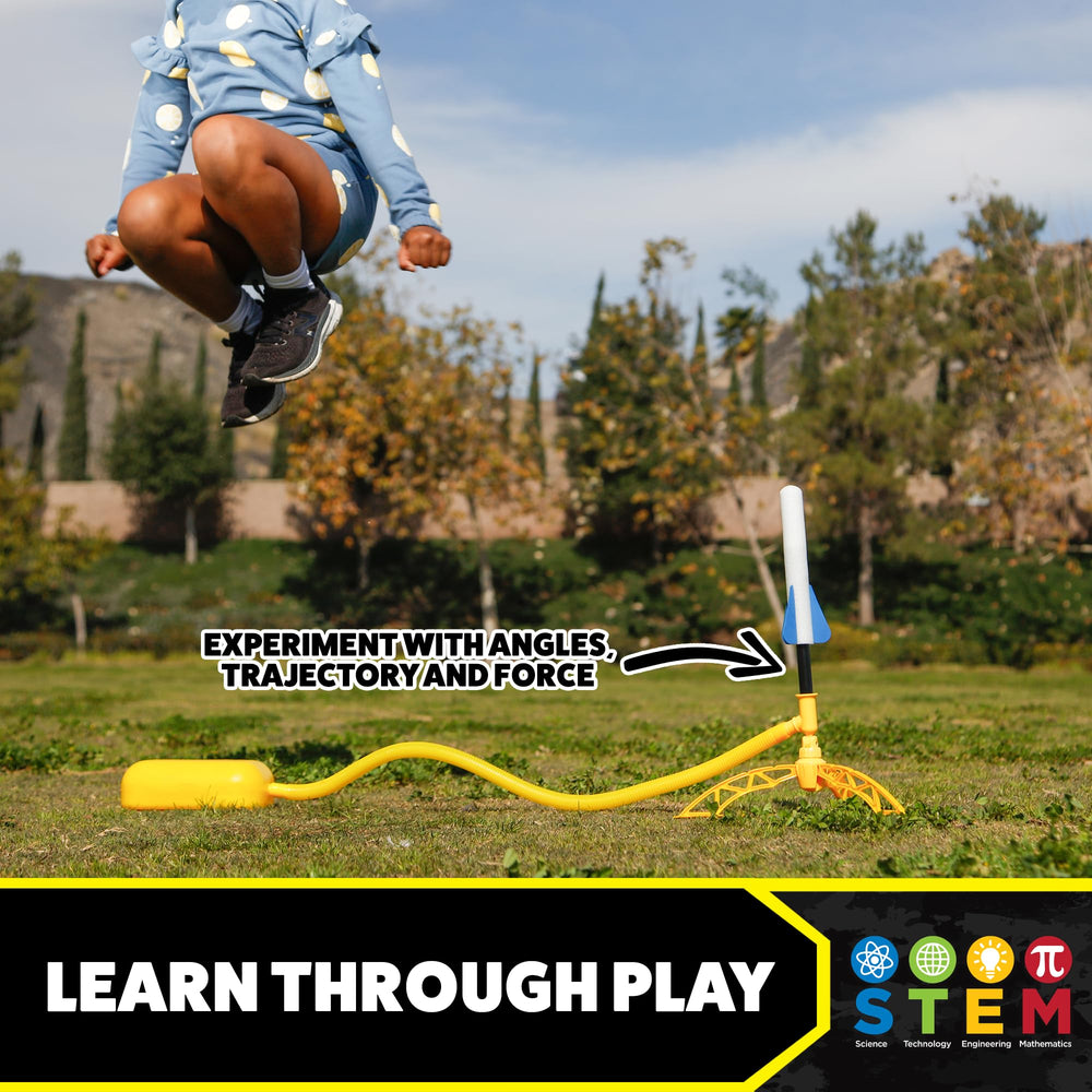 Kids stomping Stomp Rocket Jr in park encouraging active, outdoor play